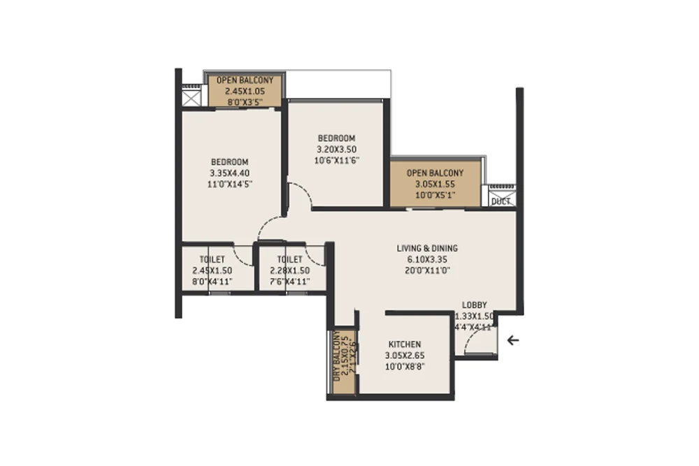 2 BHK Floor Plan