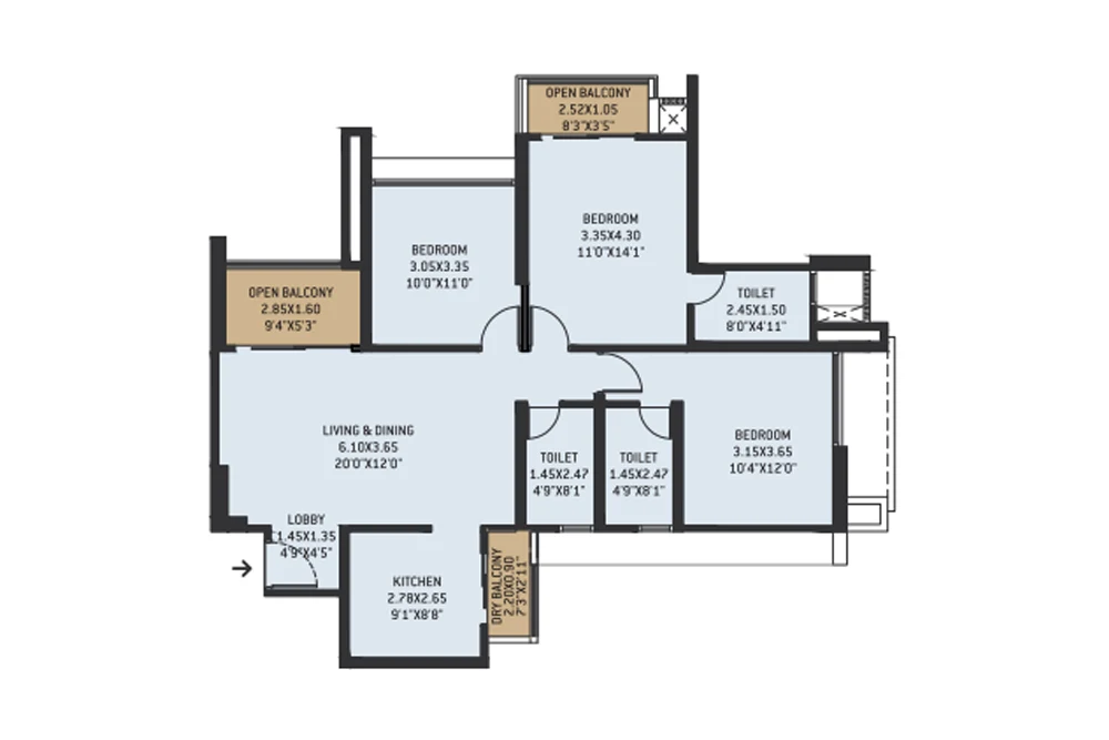 3 BHK Floor Plan